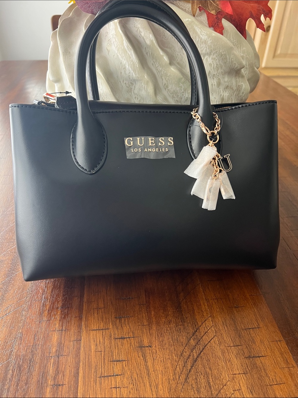 Guess Black Satchel with Gold Logo and Tassel Charm - Picture 2 of 7
